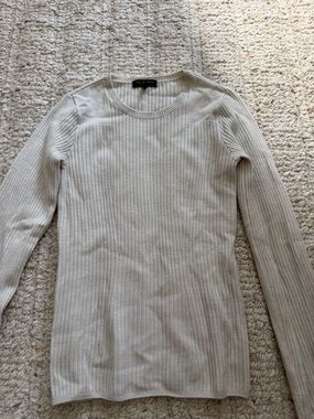 rag & bone Cream Ribbed Crewneck Sweater Top